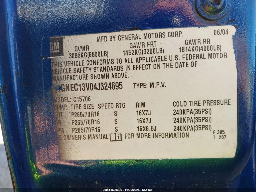 1GNEC13V04J324695 2004 CHEVROLET TAHOE photo no. 9