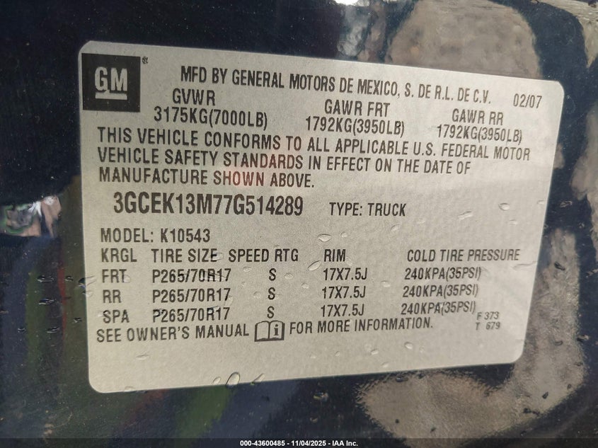 3GCEK13M77G514289 2007 CHEVROLET SILVERADO photo no. 9