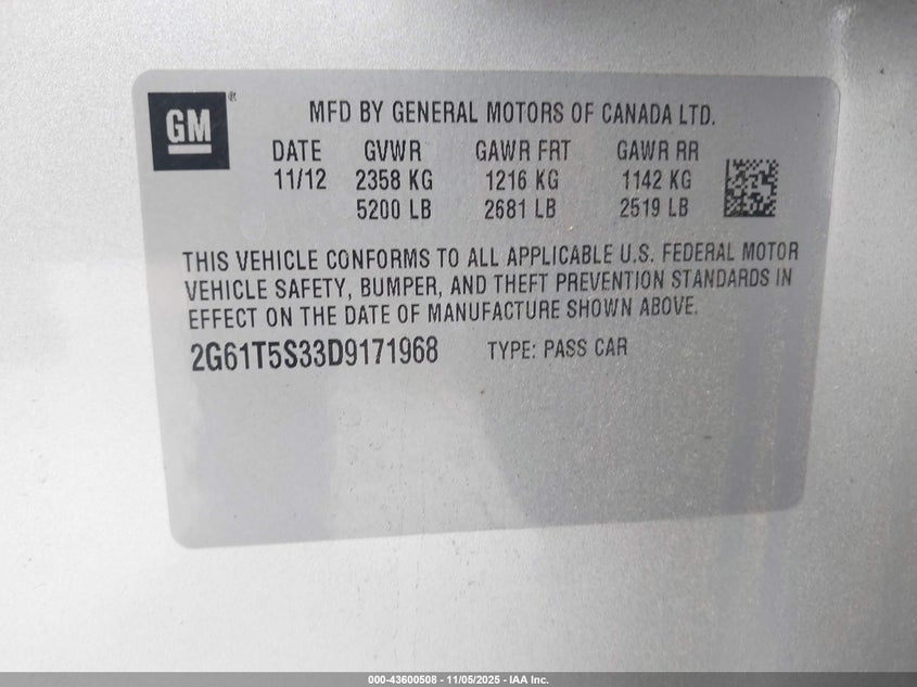 2013 CADILLAC XTS PREMIUM 2G61T5S33D9171968