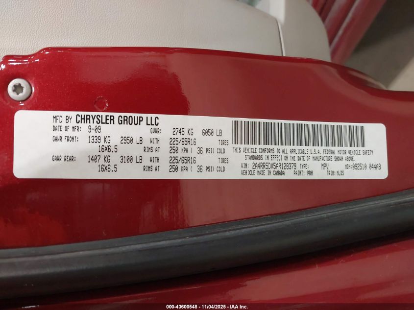 2010 Chrysler Town & Country Touring VIN: 2A4RR5DX5AR128379 Lot: 43600548