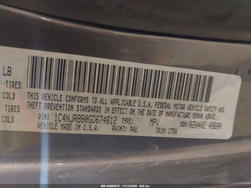 2016 JEEP PATRIOT SPORT 1C4NJRBB0GD674612