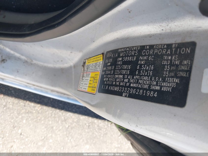 2009 Kia Sedona Lx VIN: KNDMB233296281984 Lot: 43600587