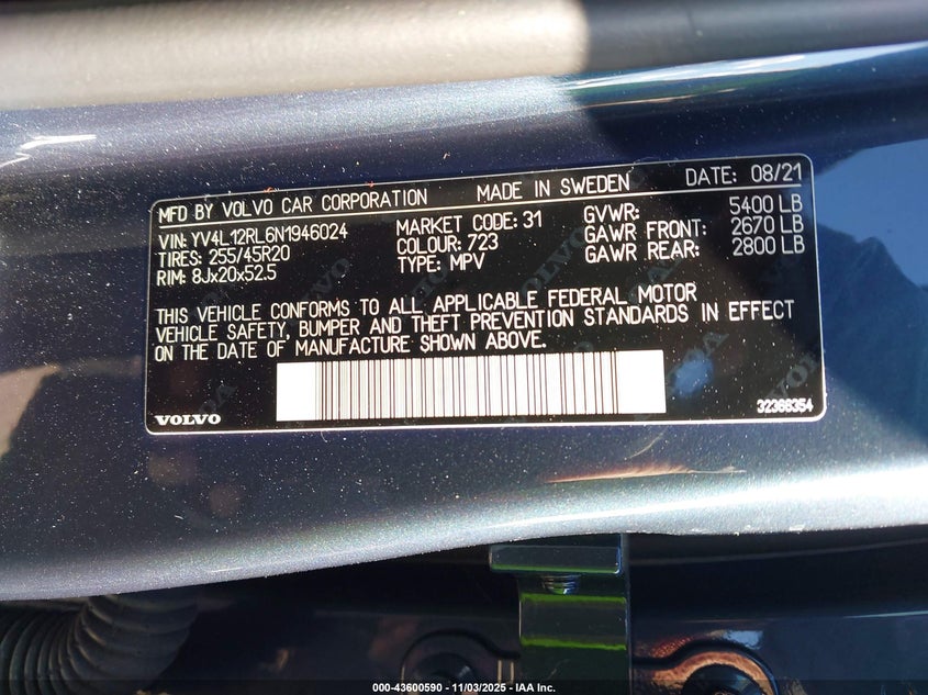 2022 VOLVO XC60 B5 INSCRIPTION YV4L12RL6N1946024