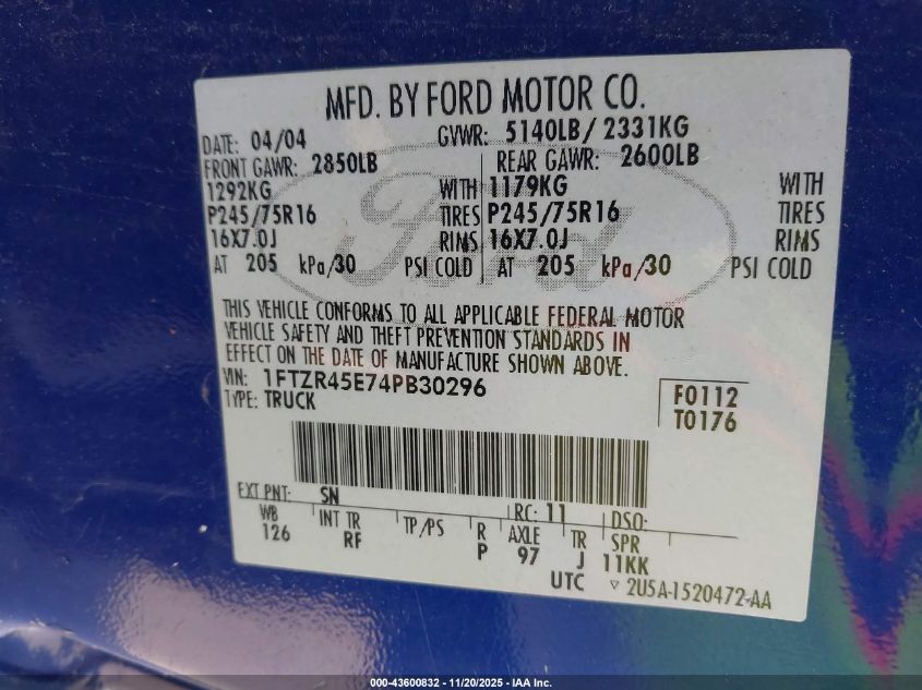 2003 Ford Ranger Edge/Tremor/Xlt VIN: 1FTZR45E73TA42743 Lot: 43600832