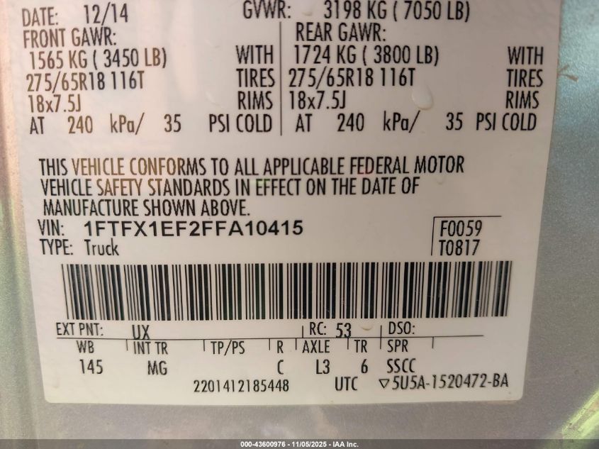 2015 FORD F-150 XLT - 1FTFX1EF2FFA10415