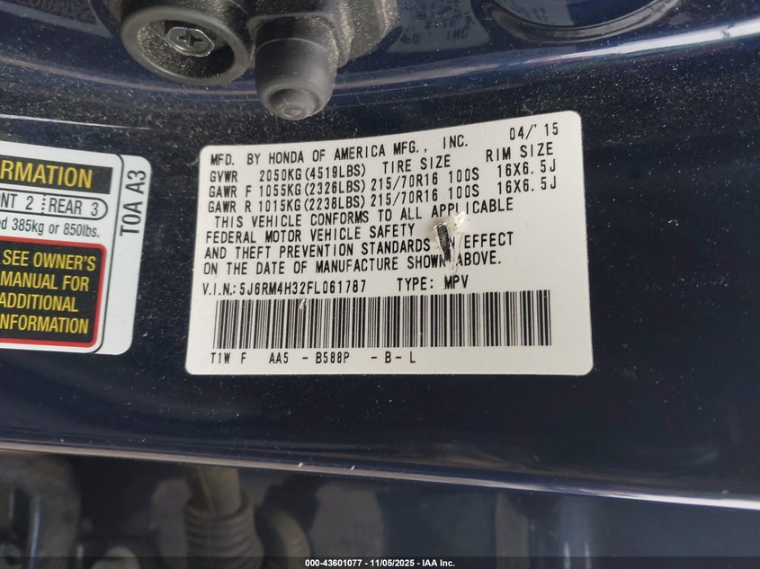 2015 HONDA CR-V LX - 5J6RM4H32FL061787