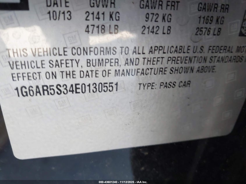 2014 CADILLAC CTS LUXURY 1G6AR5S34E0130551