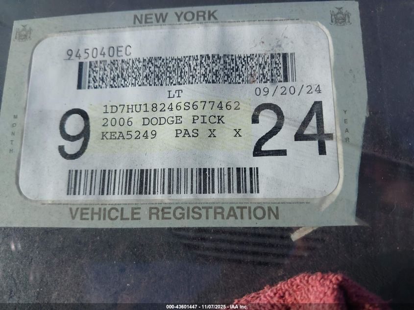 2006 Dodge Ram 1500 Slt/Trx4 Off Road/Sport VIN: 1D7HU18246S677462 Lot: 43601447