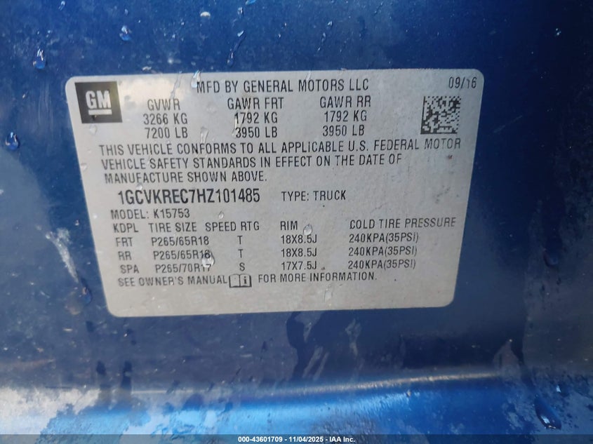 2017 CHEVROLET SILVERADO 1500 2LT 1GCVKREC7HZ101485