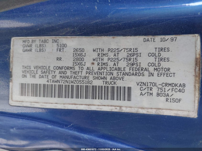 4TAWN72N1WZ055182 1998 TOYOTA TACOMA photo no. 9