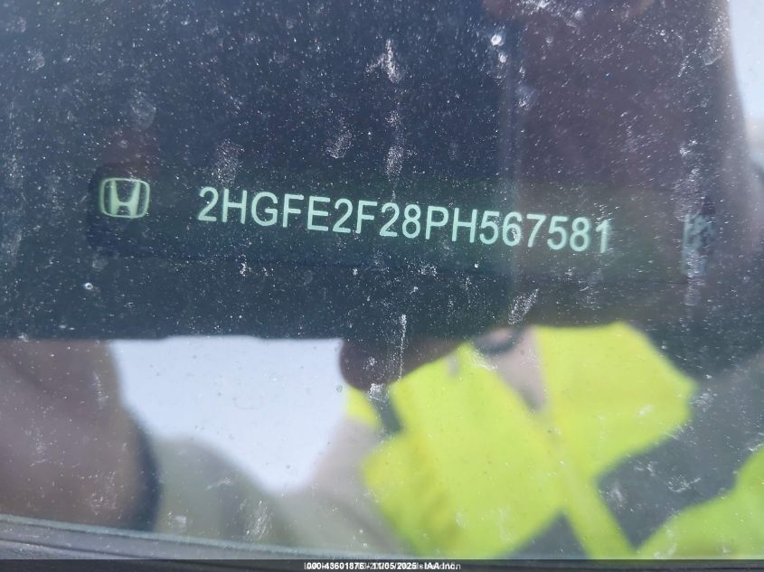 2023 Honda Civic Lx VIN: 2HGFE2F28PH567581 Lot: 43601876