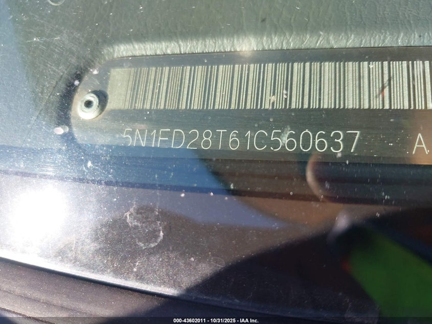 2001 Nissan Xterra Xe-V6 VIN: 5N1ED28T61C560637 Lot: 43602011