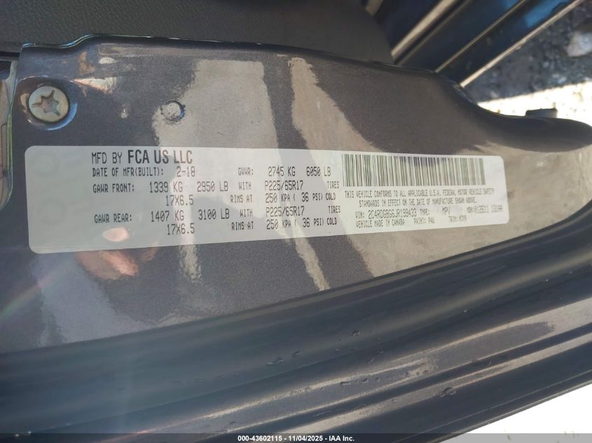 2018 Dodge Grand Caravan Se Plus VIN: 2C4RDGBG6JR199433 Lot: 43602115