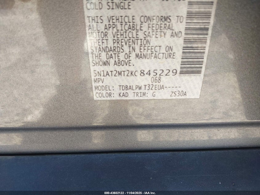 2019 NISSAN ROGUE S 5N1AT2MT2KC845229