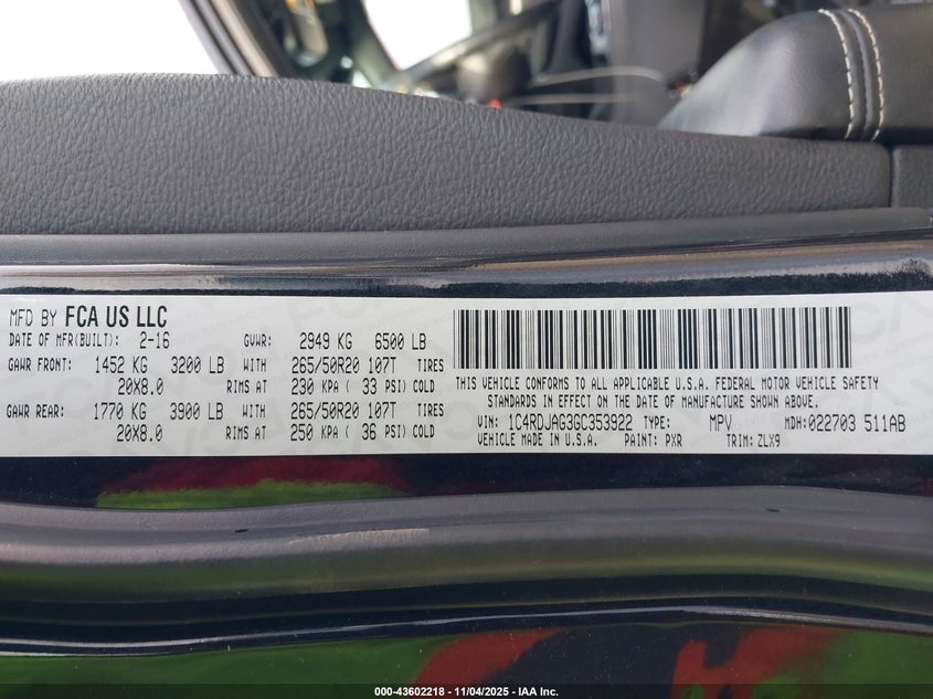 2016 DODGE DURANGO SXT - 1C4RDJAG3GC353922