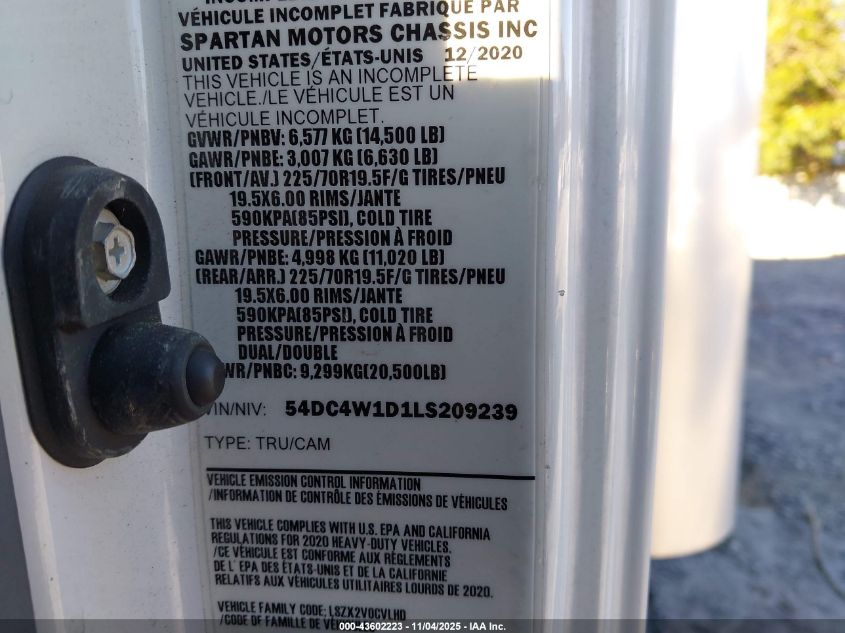 2020 Isuzu Npr Hd VIN: 54DC4W1D1LS209239 Lot: 43602223