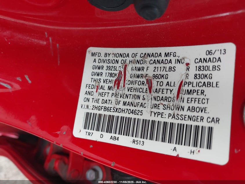 2HGFB6E5XDH704625 2013 HONDA CIVIC photo no. 9