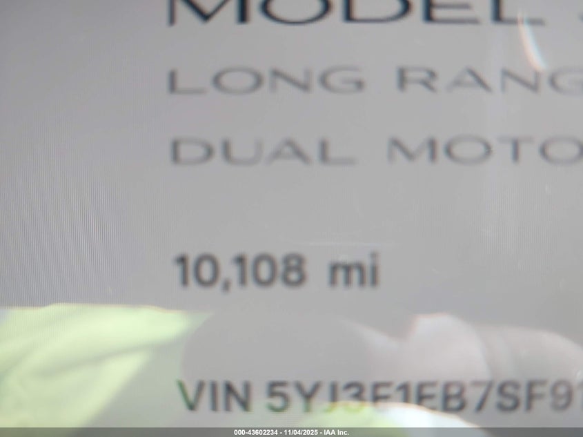 2025 Tesla Model 3 Long Range All-Wheel Drive VIN: 5YJ3E1EB7SF918573 Lot: 43602234