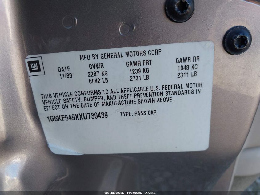 1999 Cadillac Deville Concours VIN: 1G6KF549XXU739489 Lot: 43602255