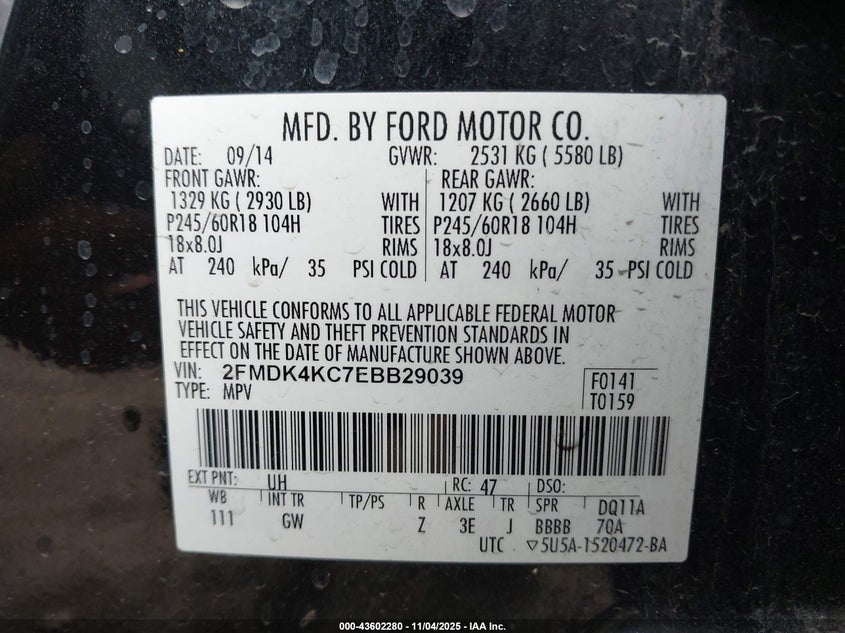 2014 FORD EDGE LIMITED - 2FMDK4KC7EBB29039