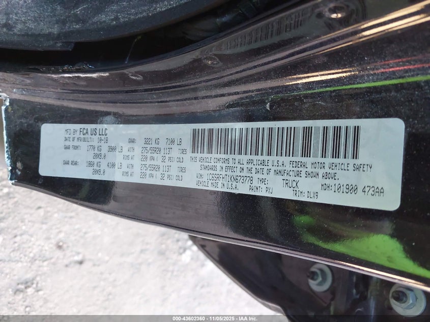 2019 RAM 1500 LIMITED  4X4 5'7 BOX - 1C6SRFHT1KN673778