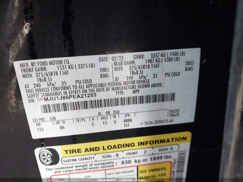 1FMJU1J86PEA21253 2023 FORD EXPEDITION photo no. 9