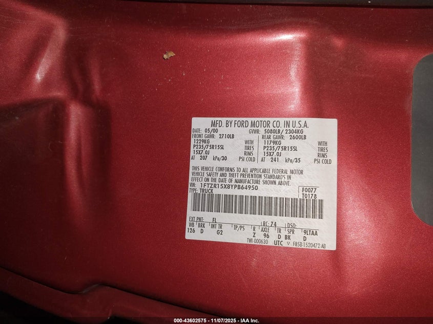 2000 Ford Ranger Xlt VIN: 1FTZR15X8YPB64950 Lot: 43602575