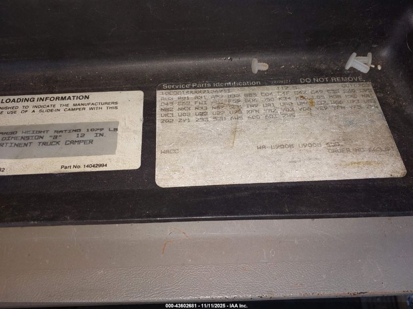 1989 Chevrolet Gmt-400 C1500 VIN: 1GCDC14KXKZ126911 Lot: 43602681