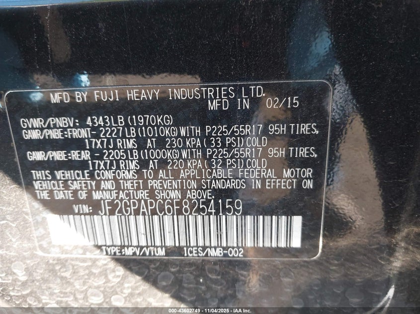 2015 SUBARU XV CROSSTREK 2.0I LIMITED - JF2GPAPC6F8254159