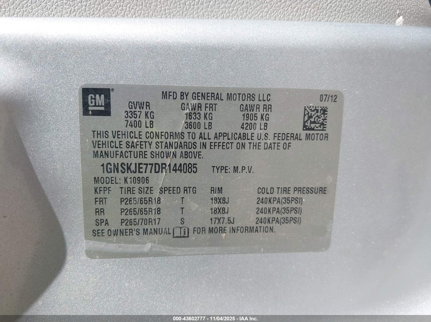 2013 CHEVROLET SUBURBAN 1500 LT - 1GNSKJE77DR144085