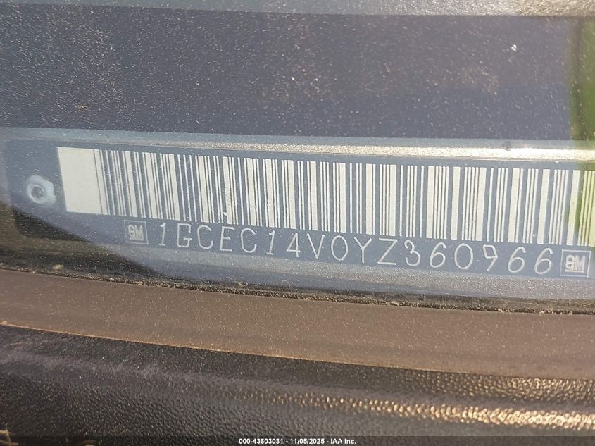 2000 Chevrolet Silverado 1500 Ls VIN: 1GCEC14V0YZ360966 Lot: 43603031