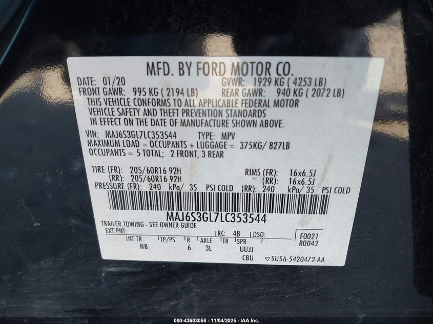 2020 FORD ECOSPORT SE - MAJ6S3GL7LC353544