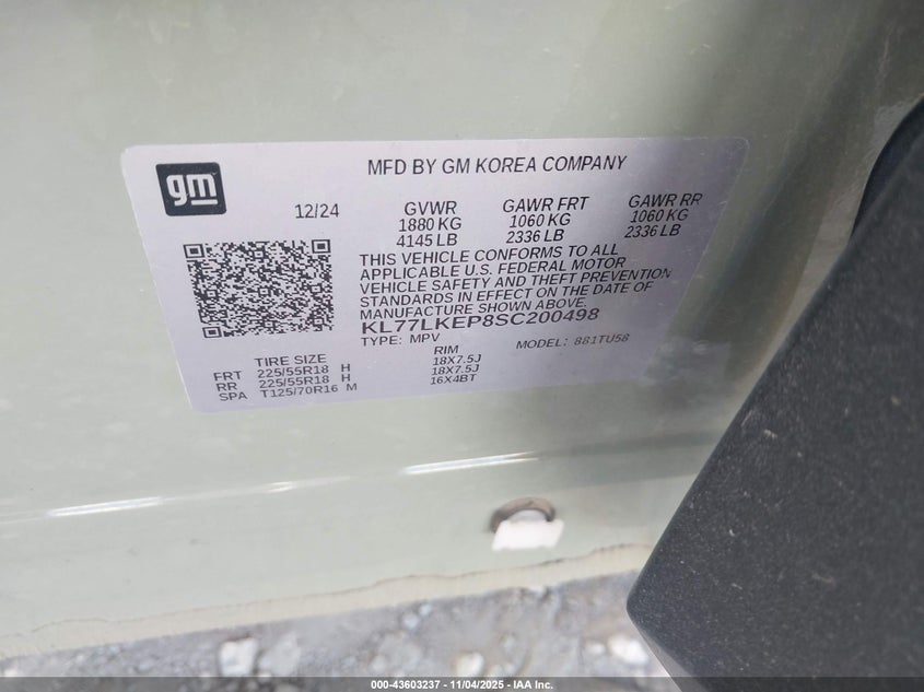 2025 CHEVROLET TRAX FWD ACTIV KL77LKEP8SC200498