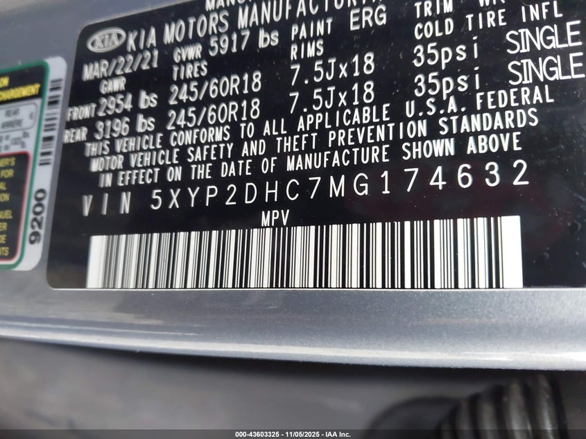 2021 KIA TELLURIDE LX 5XYP2DHC7MG174632