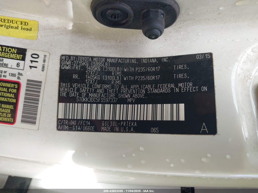 2015 TOYOTA SIENNA LE 8 PASSENGER - 5TDKK3DC5FS597337