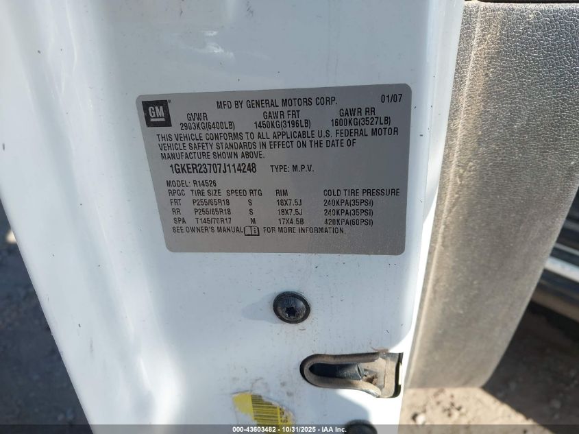2007 GMC Acadia Slt-1 VIN: 1GKER23707J114248 Lot: 43603482