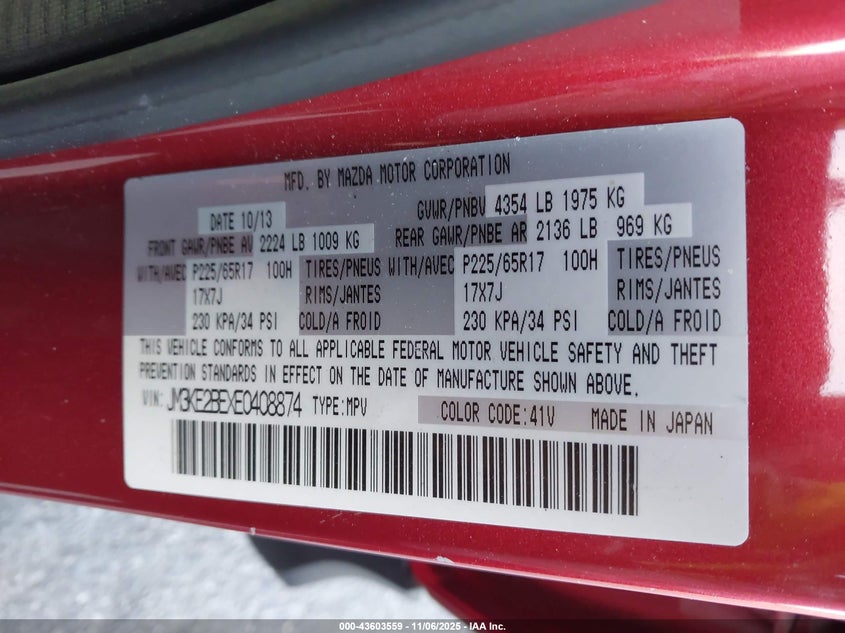 2014 Mazda Cx-5 Sport VIN: JM3KE2BEXE0408874 Lot: 43603559