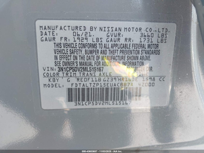 2021 NISSAN KICKS SR XTRONIC CVT 3N1CP5DV2ML515167