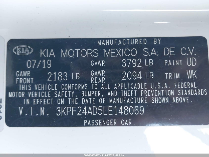 2020 KIA FORTE LXS - 3KPF24AD5LE148069