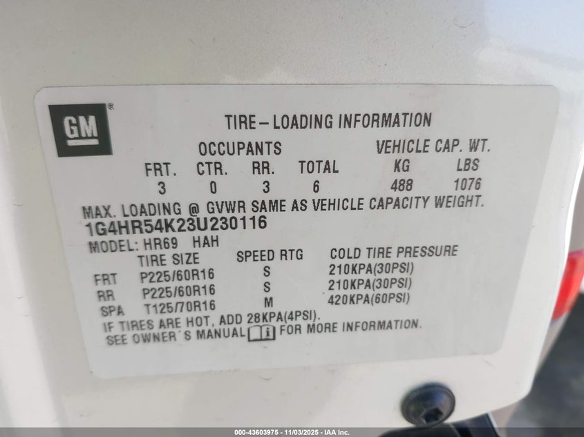 2003 Buick Lesabre Limited VIN: 1G4HR54K23U230116 Lot: 43603975