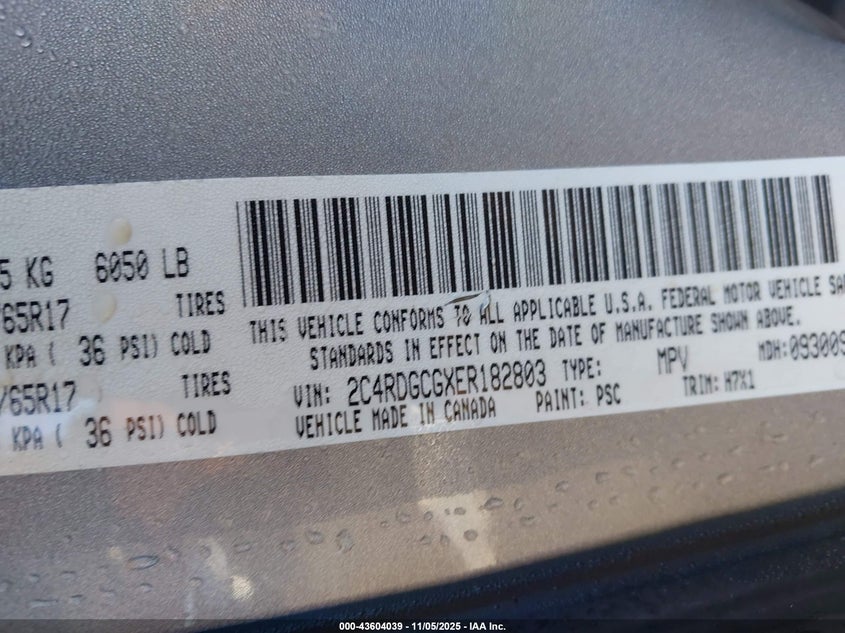 2014 Dodge Grand Caravan Sxt VIN: 2C4RDGCGXER182803 Lot: 43604039