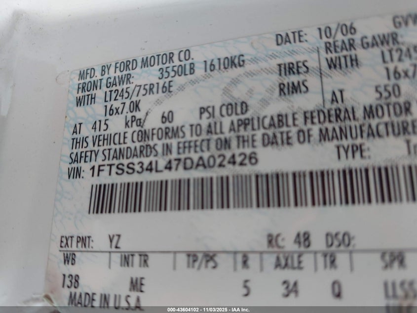 1FTSS34L47DA02426 2007 FORD ECONOLINE photo no. 9