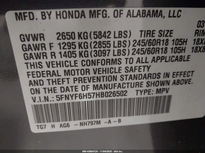 2017 HONDA PILOT EX-L - 5FNYF6H57HB026502