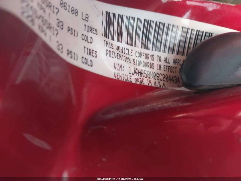 2006 Jeep Grand Cherokee Limited VIN: 1J4HR58N06C204434 Lot: 43604182