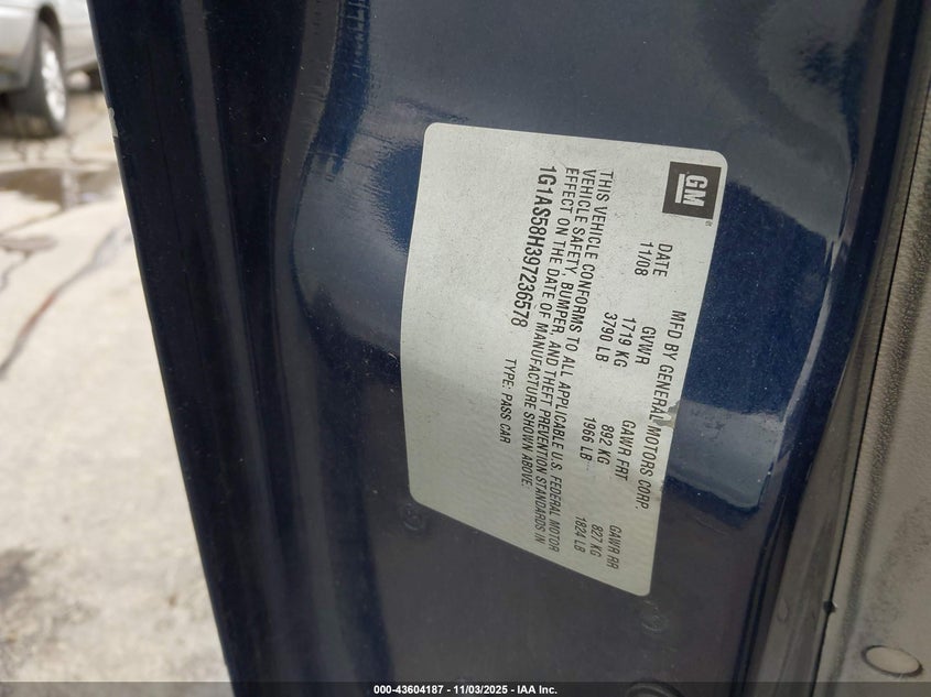 2009 Chevrolet Cobalt Ls VIN: 1G1AS58H397236578 Lot: 43604187