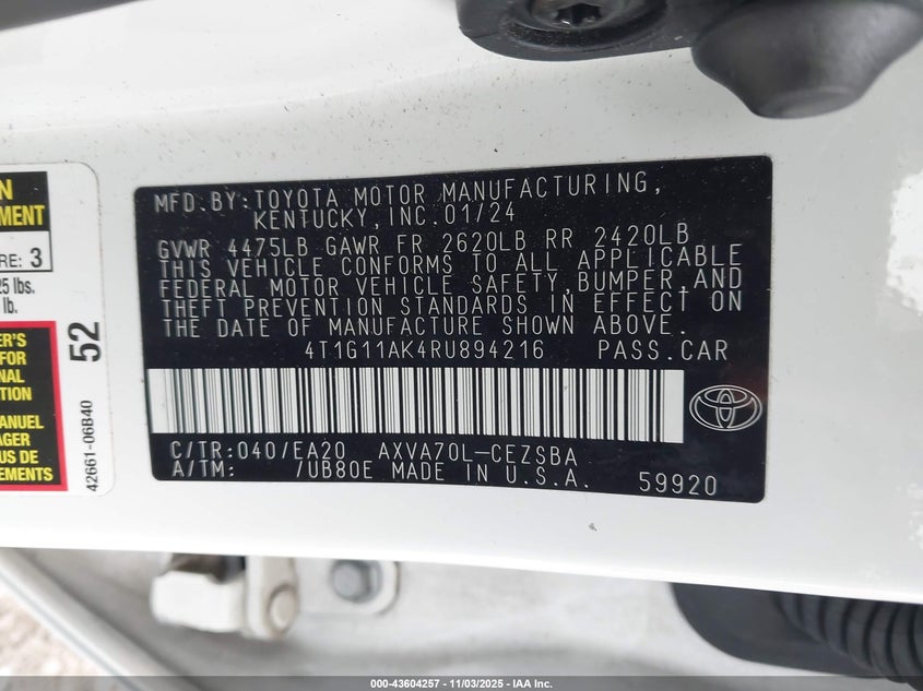2024 TOYOTA CAMRY SE 4T1G11AK4RU894216