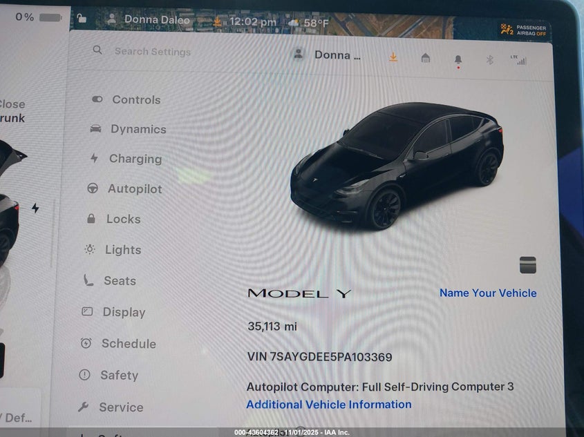 2023 Tesla Model Y Awd/Long Range Dual Motor All-Wheel Drive VIN: 7SAYGDEE5PA103369 Lot: 43604362