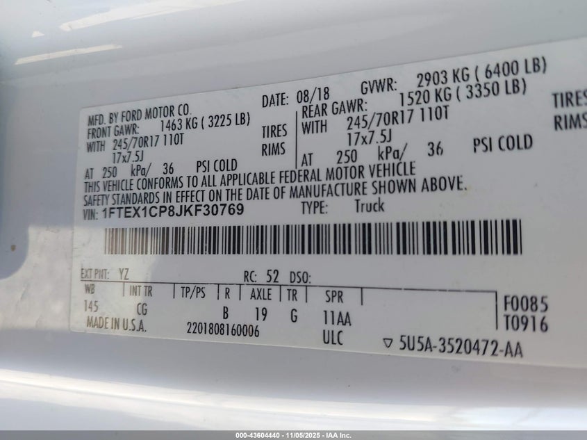 2018 FORD F-150 XL 1FTEX1CP8JKF30769