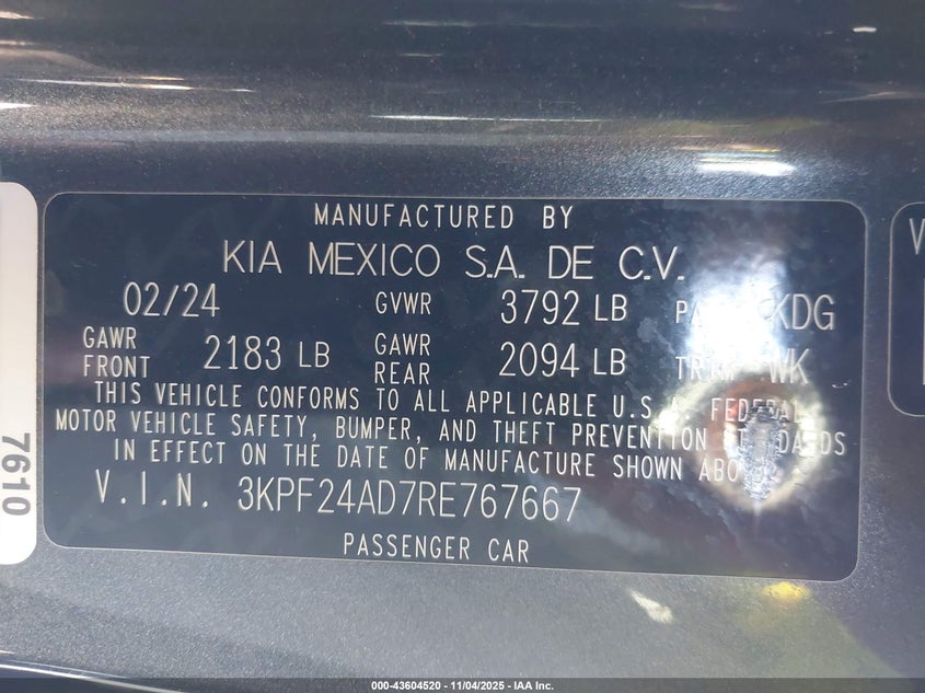 2024 KIA FORTE LXS 3KPF24AD7RE767667