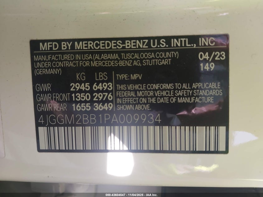 2023 MERCEDES-BENZ EQE 350+ SUV 4JGGM2BB1PA009934